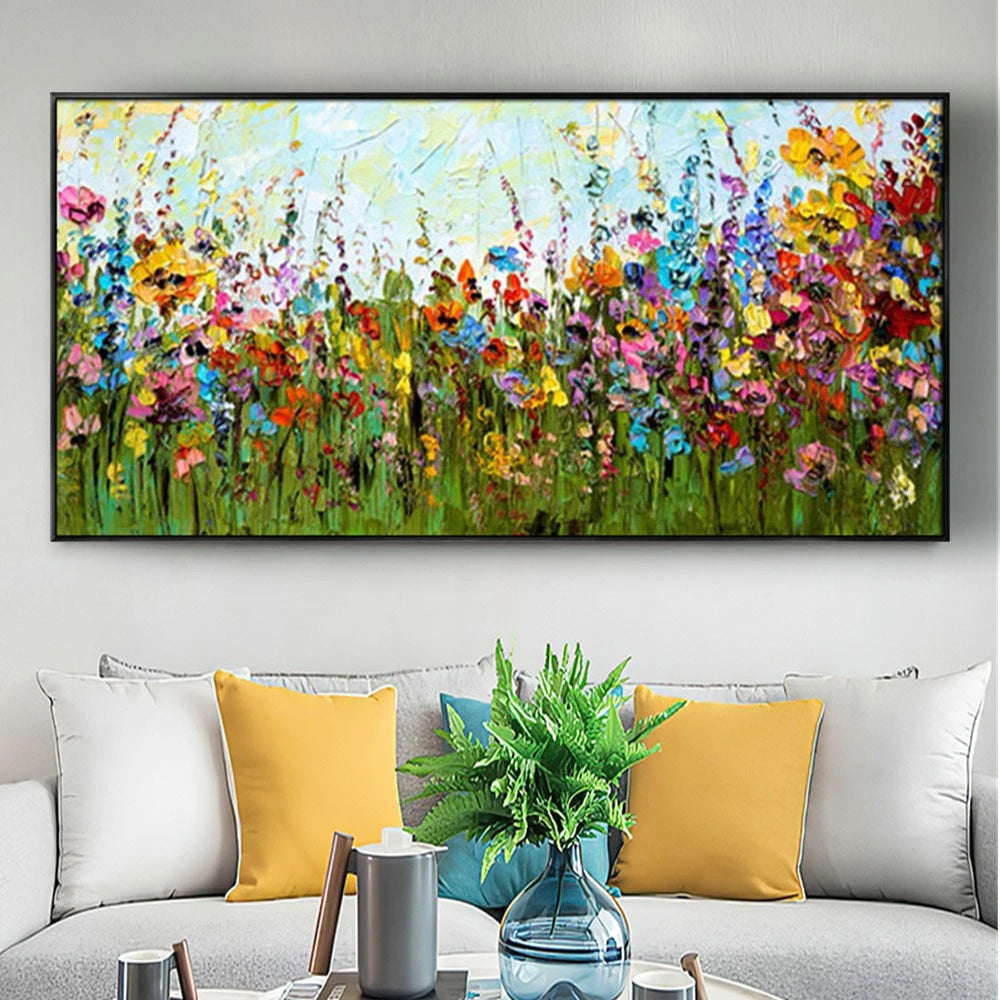 Colourful Flower Valley Landscape Textured Painting