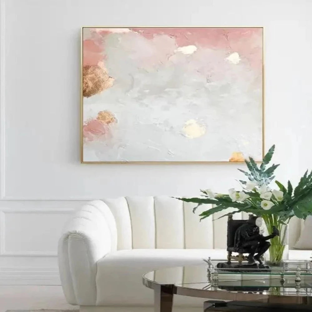 Abstract Pink Textured Cloudy Sky Modern Painting