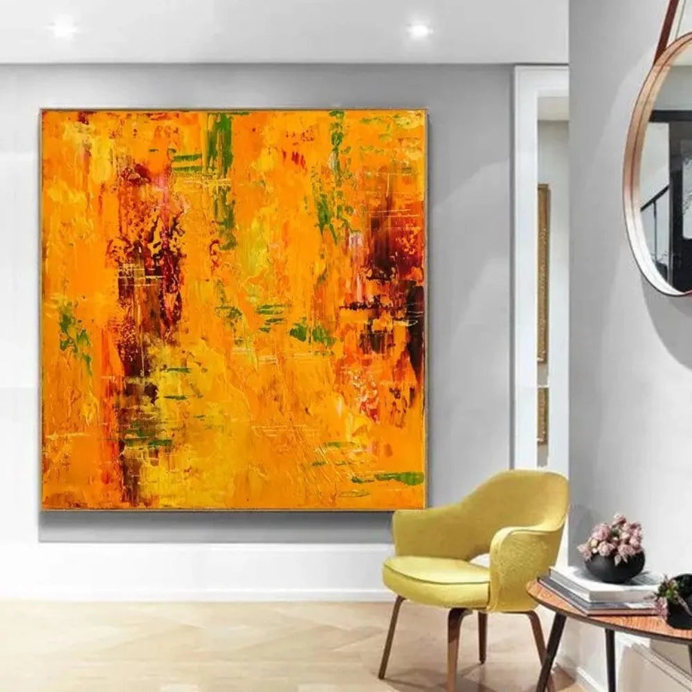  Abstract Orange Multilayered Textured Oil Painting