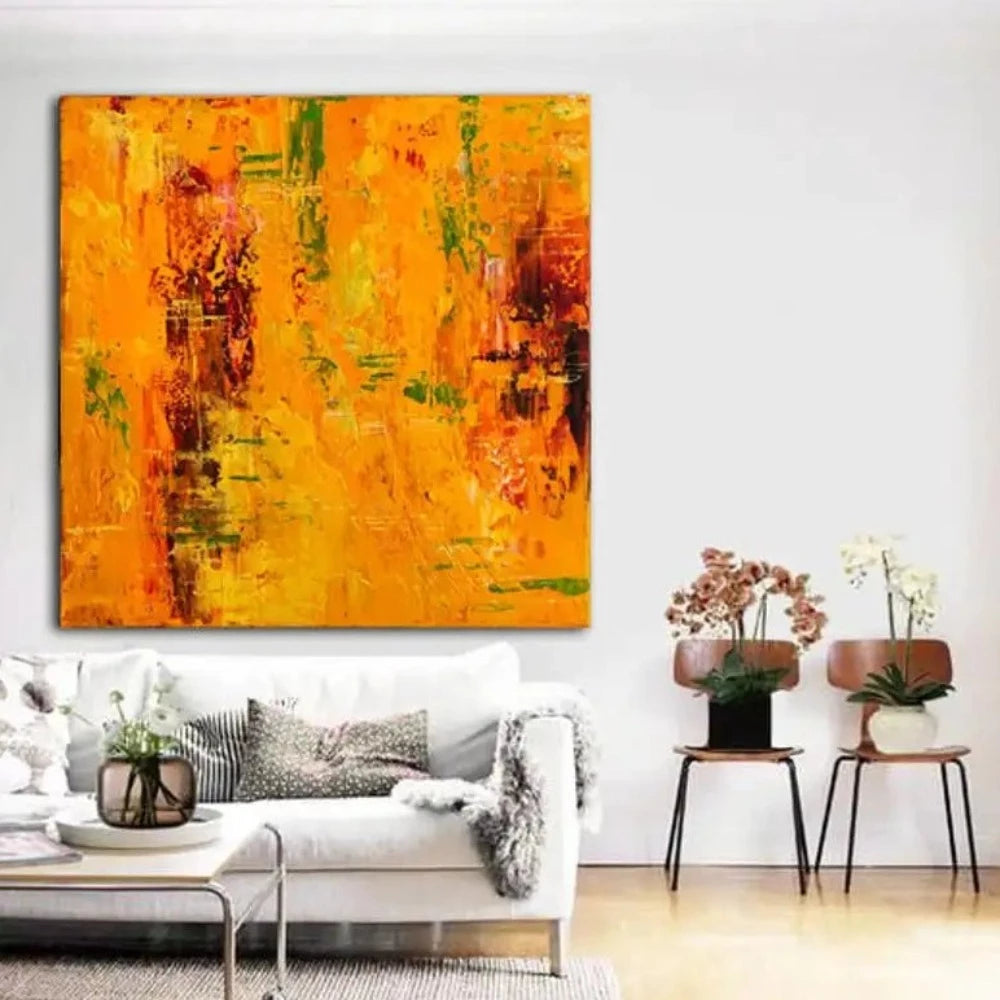 Abstract Orange Multilayered Textured Oil Painting