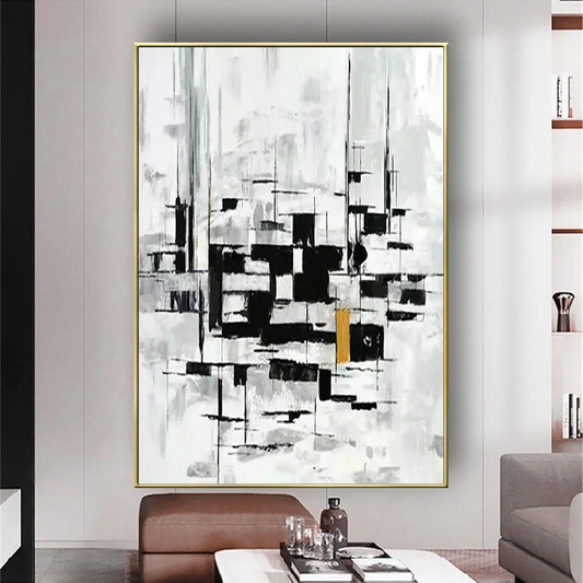 Abstract Geometric Monochrome Landscape Textured Painting