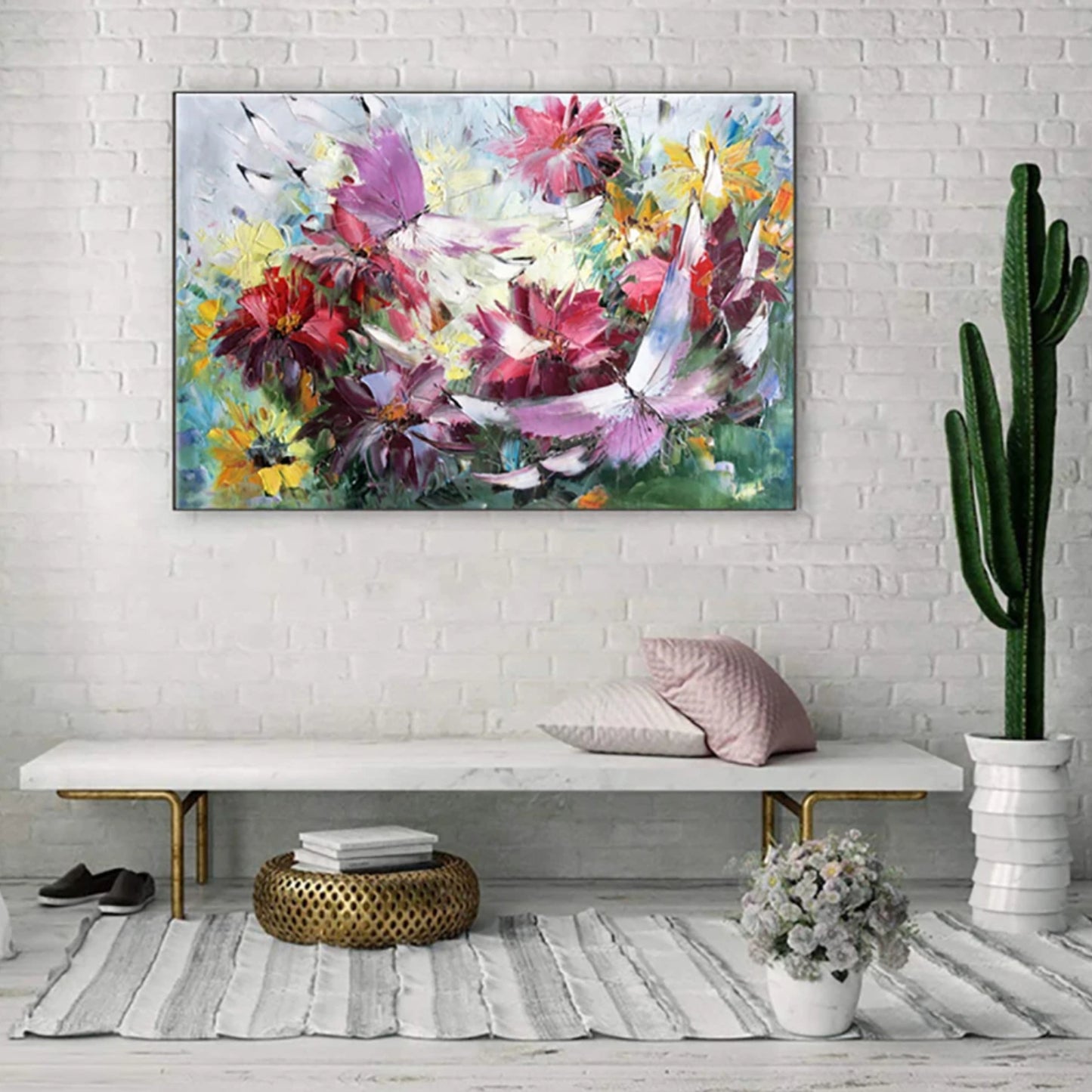 Colourful Impasto Garden Hand-Painted Floral Canvas Art
