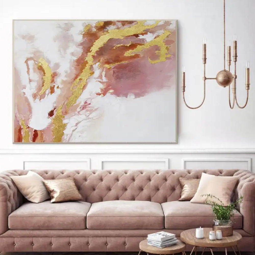 Abstract Pink and Gold Foil Textured Modern Painting