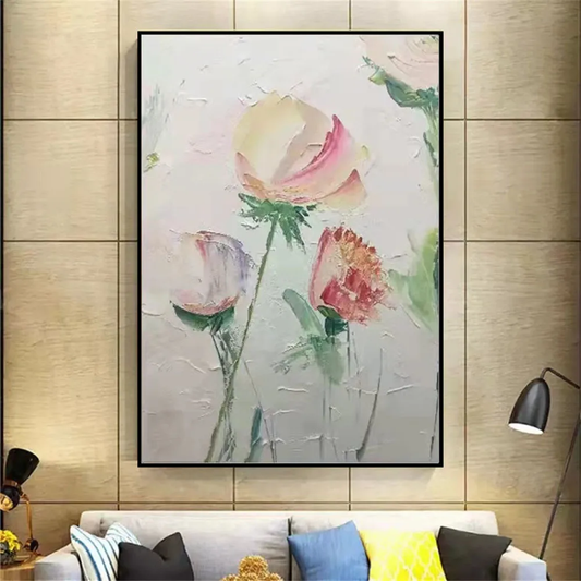 Modern Pastel Colour Floral Textured Acrylic Painting