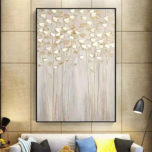 Luxury Golden Birch Forest Nordic-Style Oil Painting