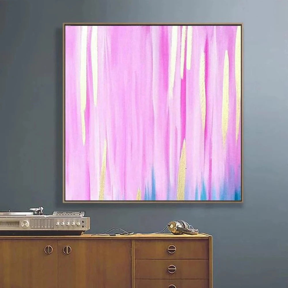 Acrylic Pink Gold Brushstrokes Abstract Oil Painting