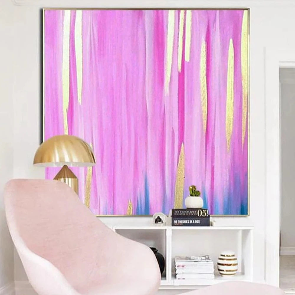 Acrylic Pink Gold Brushstrokes Abstract Oil Painting