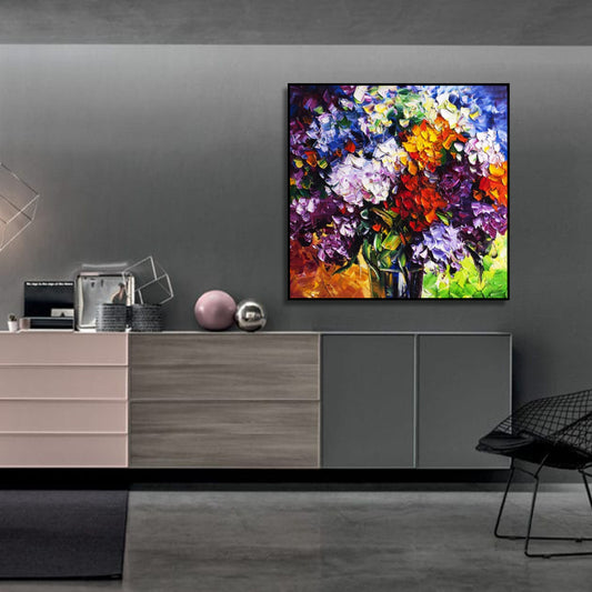 Multi-Coloured Hydrangea Bouquet Impasto Floral Wall Art