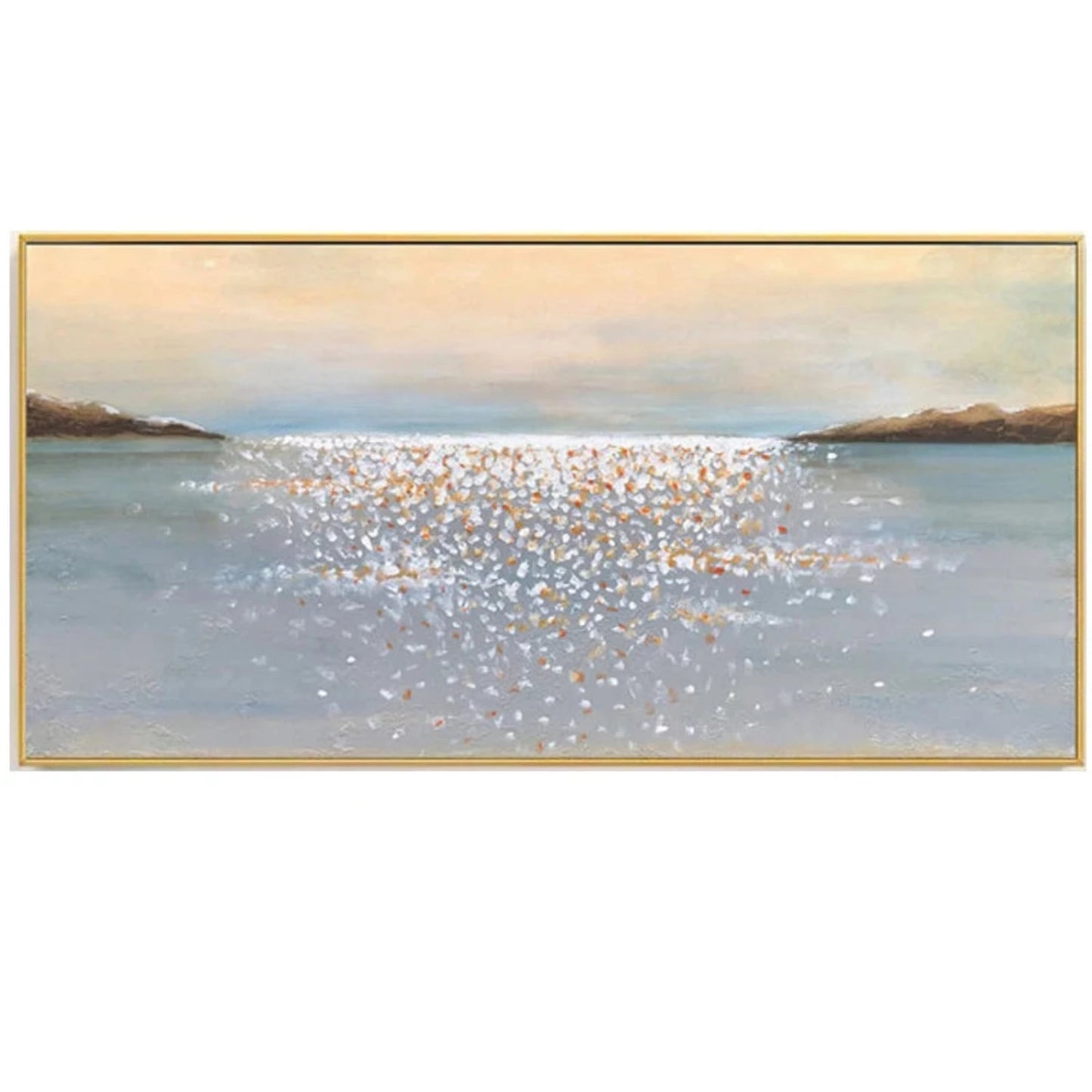 Acrylic Sun Glitter on Lake Textured Landscape Art