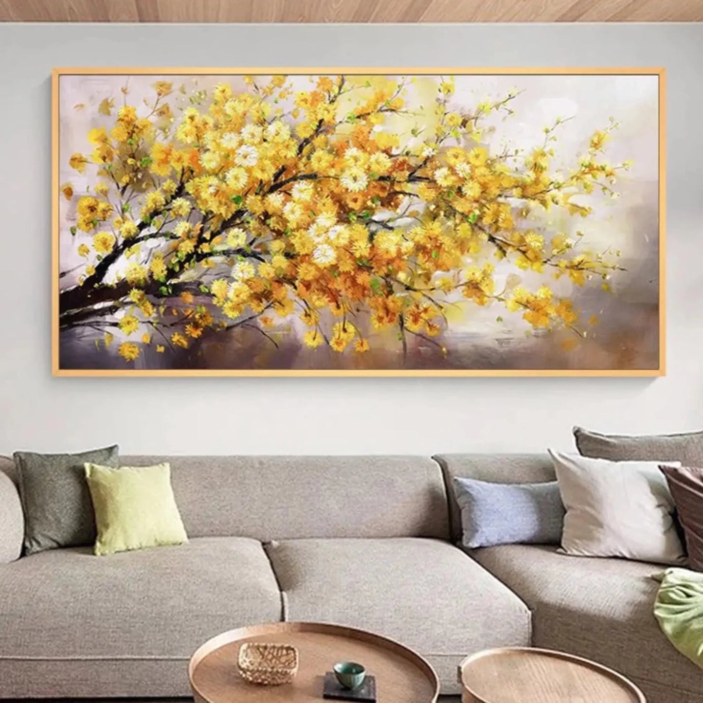 Beautiful Yellow Blossom Tree Acrylic Oil Painting