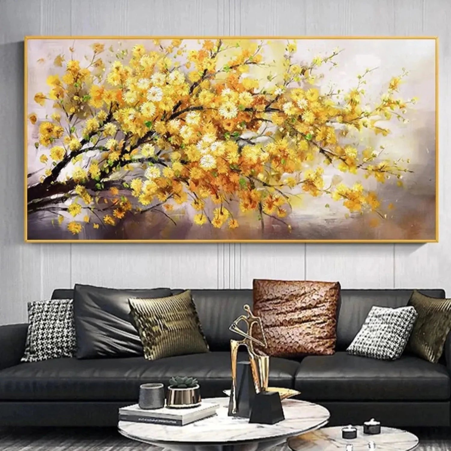Beautiful Yellow Blossom Tree Acrylic Oil Painting