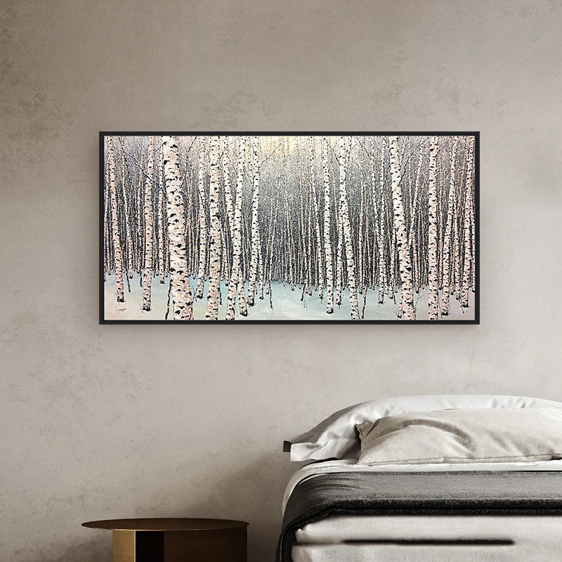 Abstract Deep Birch Forest Winter Landscape Art