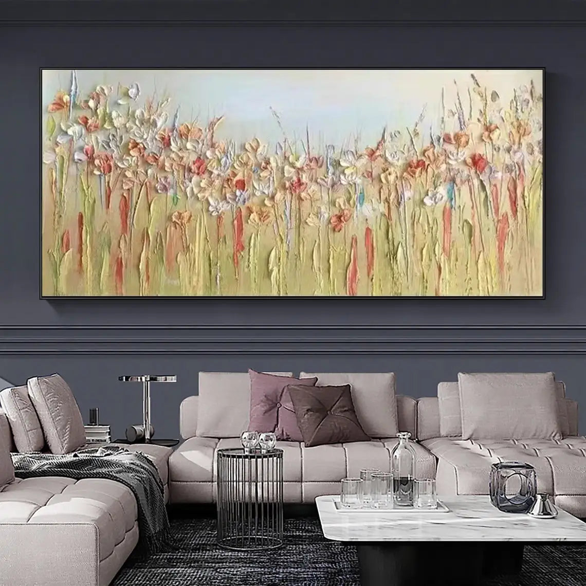 3D Textured Field of Wildflowers Stunning Painting