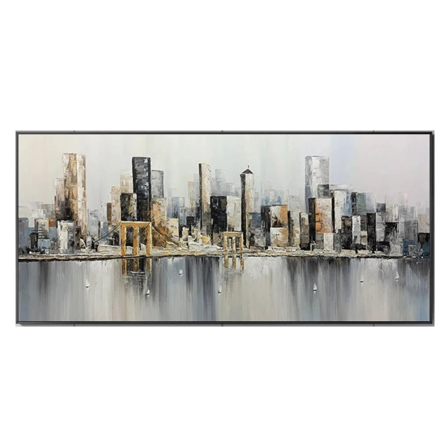 European-Style New York Bridge Cityscape Painting