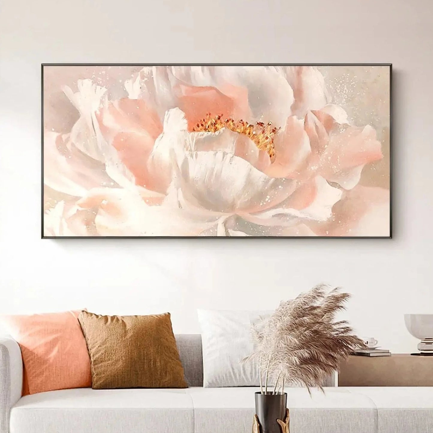 Elegant Blush Pink Blooming Flower Canvas Painting