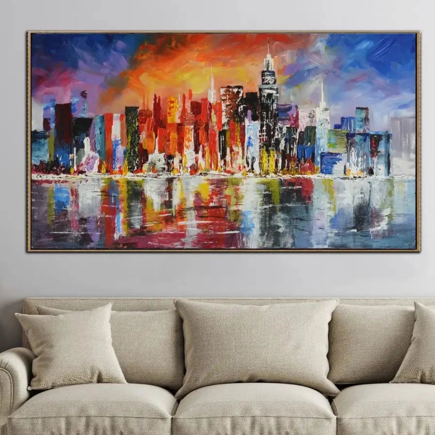 Radiant Colourful Riverside City Textured Painting