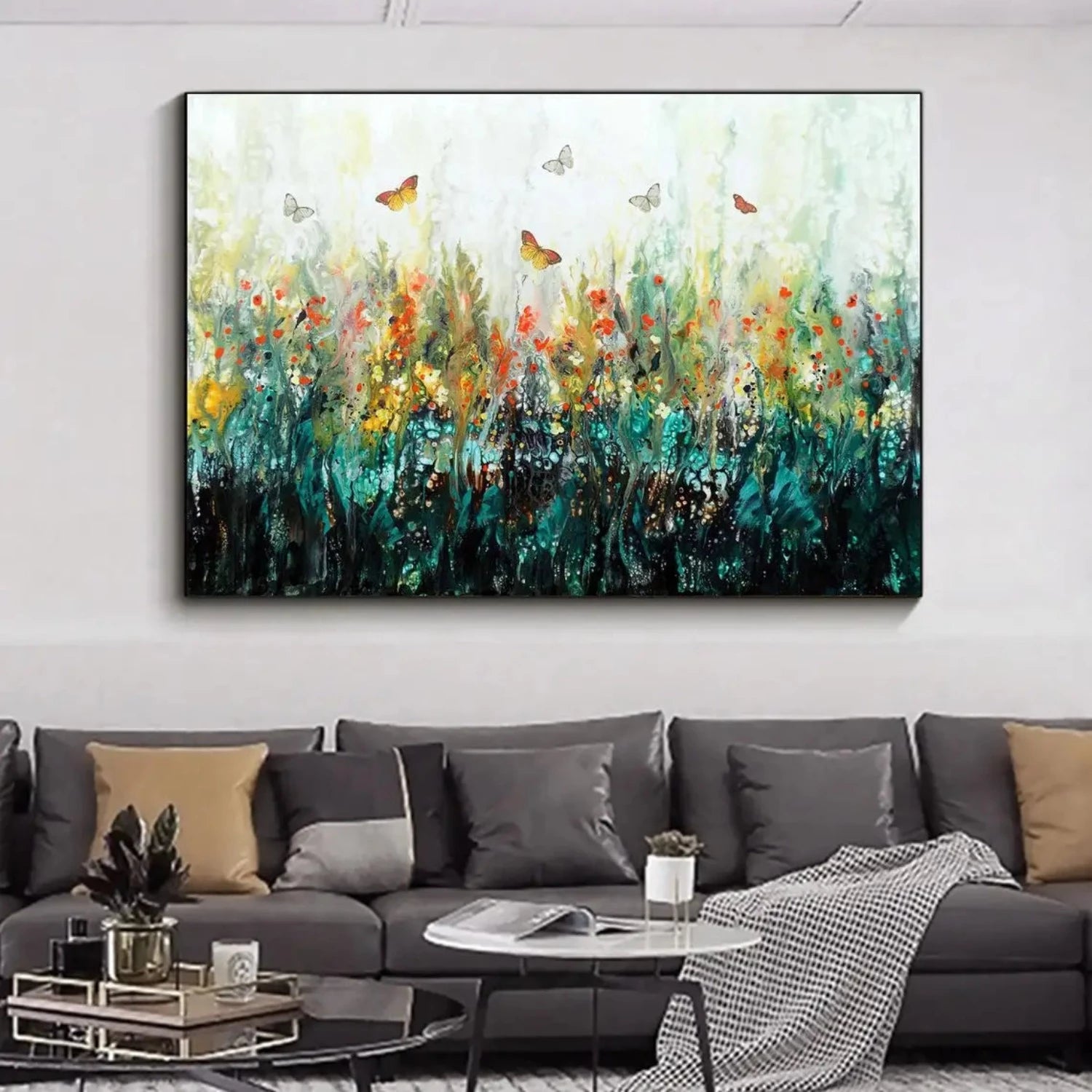 Acrylic Wildflowers with Butterflies Landscape Art