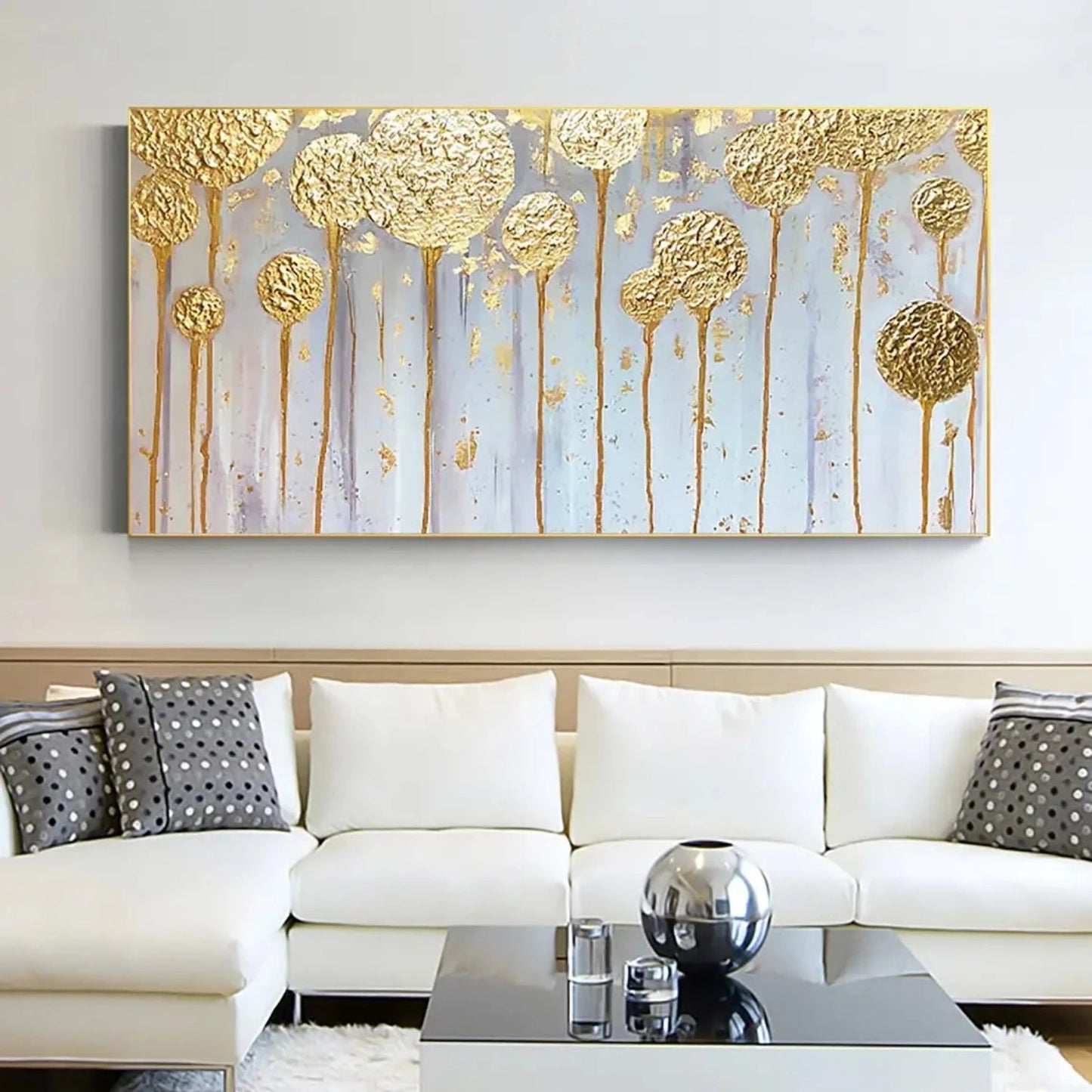 Large Gold Foil Floral Heavy Textured Oil Painting