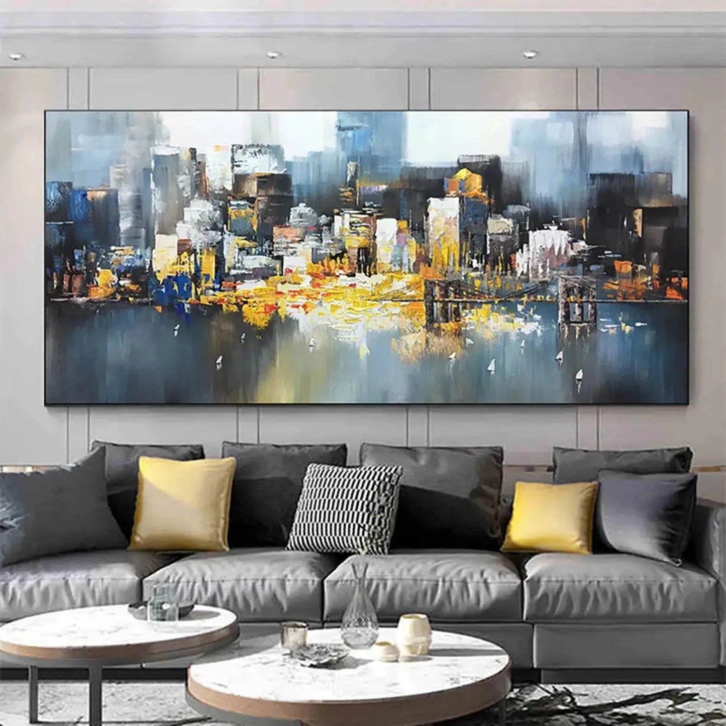 Large New York East River Cityscape Abstract Art