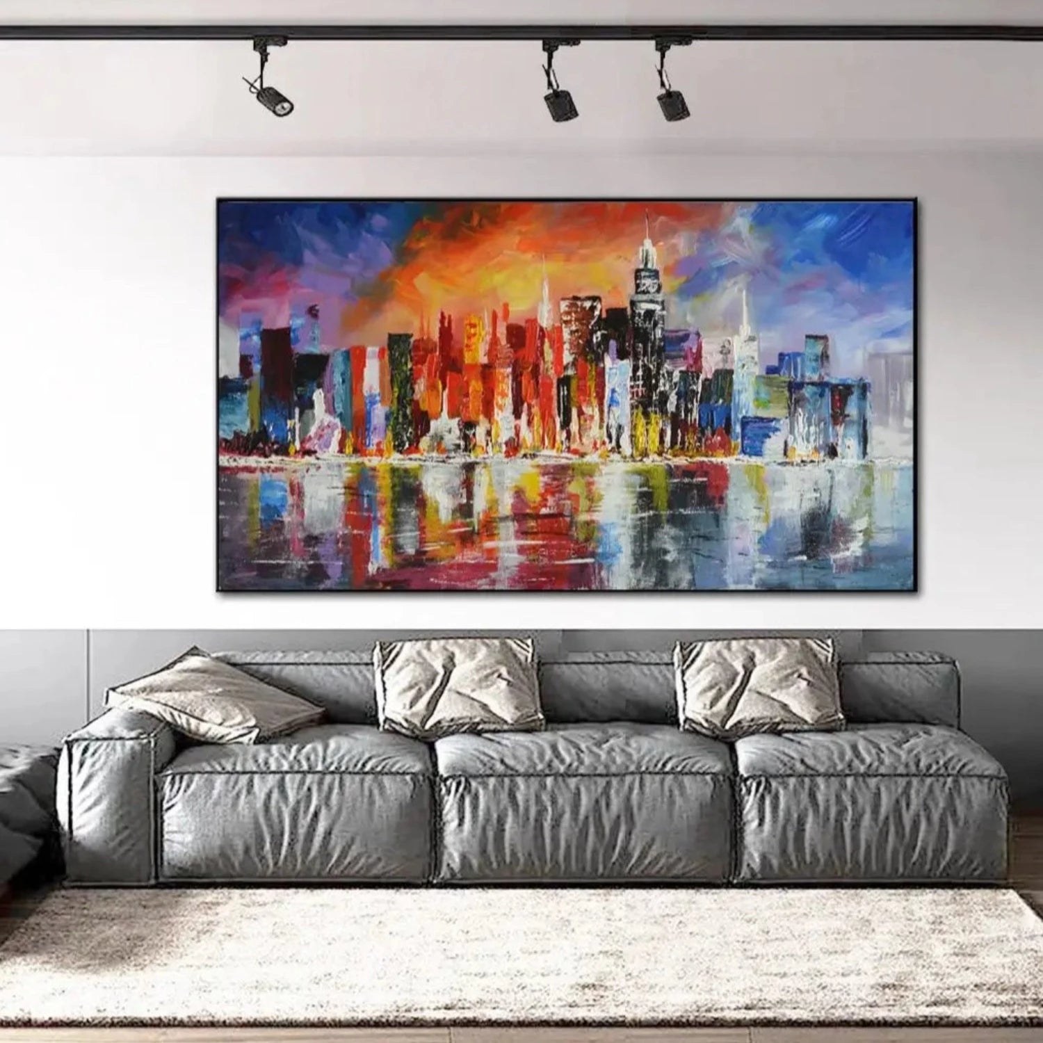 Radiant Colourful Riverside City Textured Painting