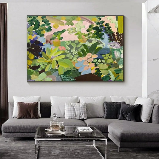 Abstract Green Textured Garden Leaves Oil Painting