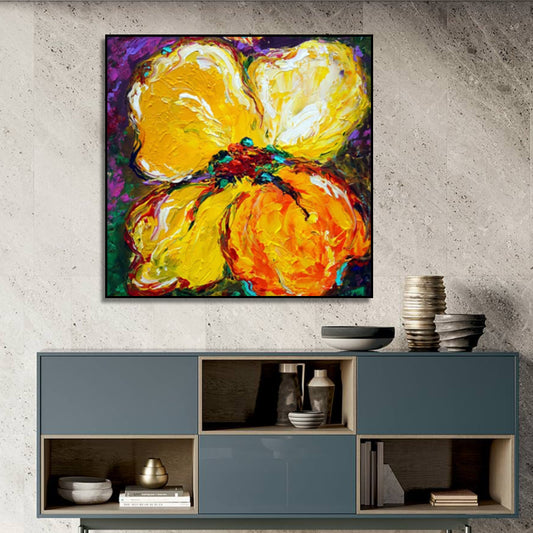 Vibrant Yellow Blossom Bold Impasto Oil Painting