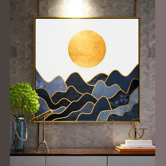 Abstract Nordic-Style Mountain Sunrise Painting