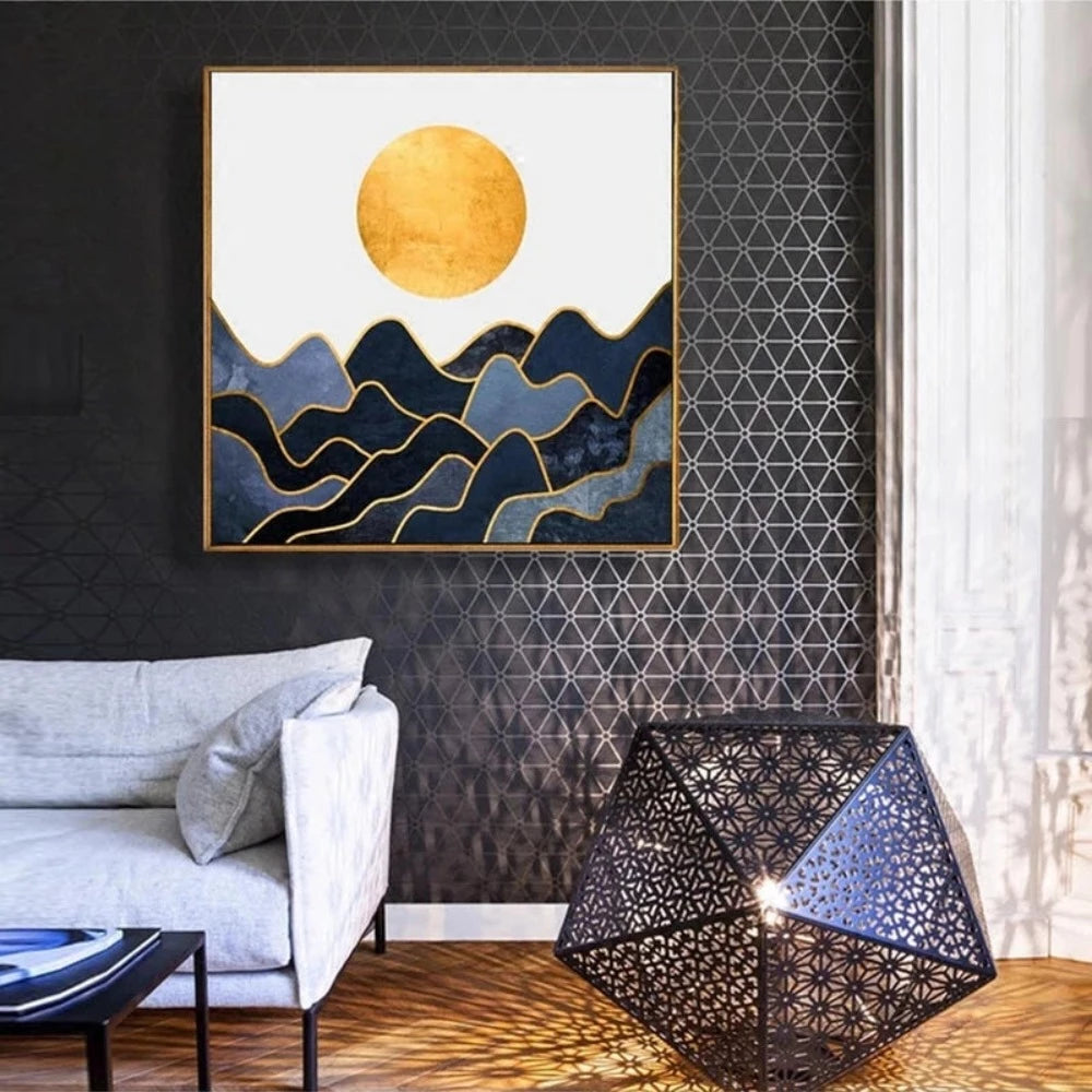 Abstract Nordic-Style Mountain Sunrise Painting