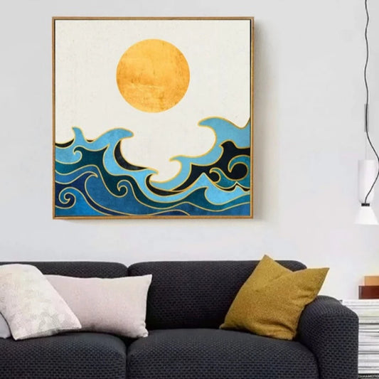 Abstract Nordic-Style Sea Waves Sunrise Painting