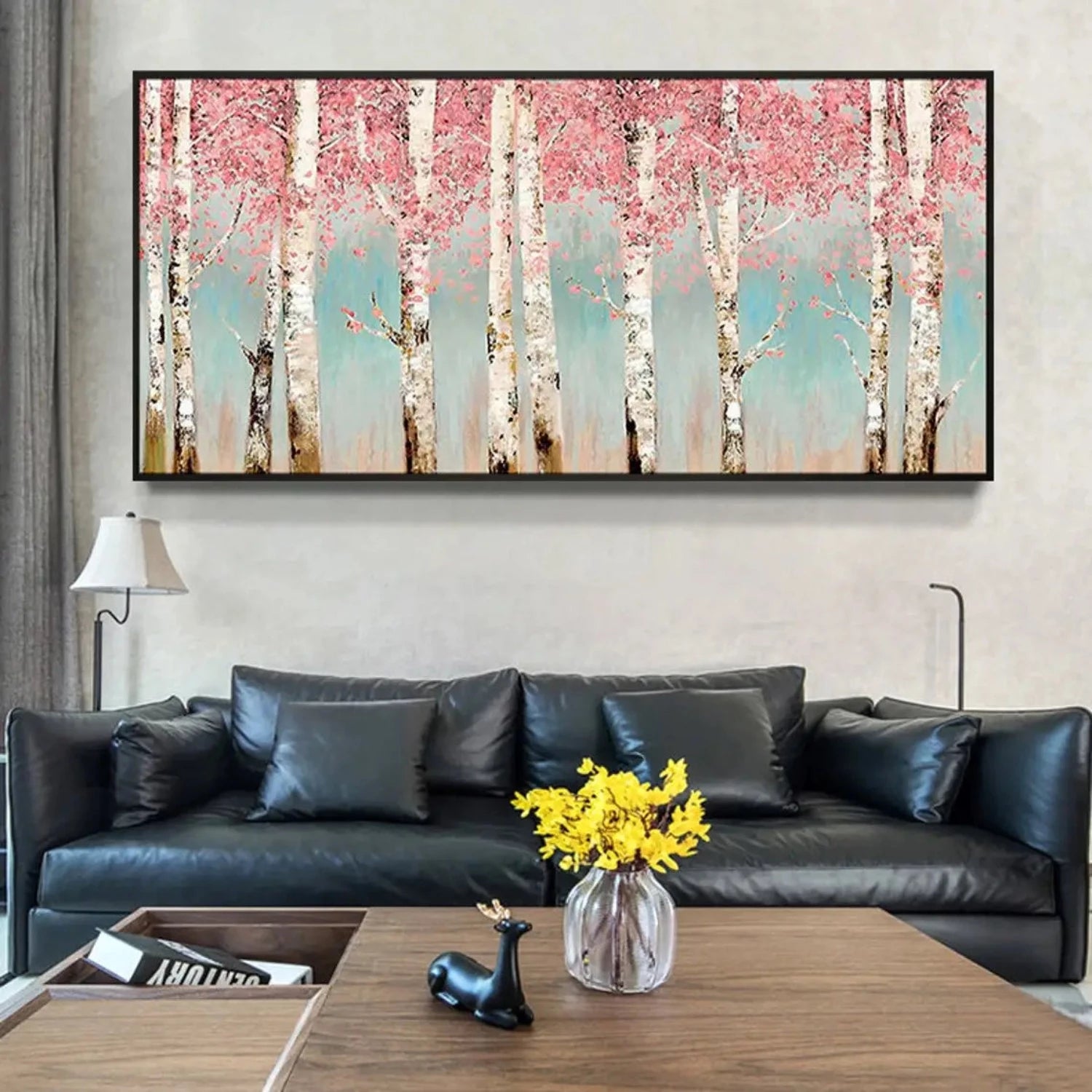 Abstract Pink Birch Forest Landscape Oil Painting