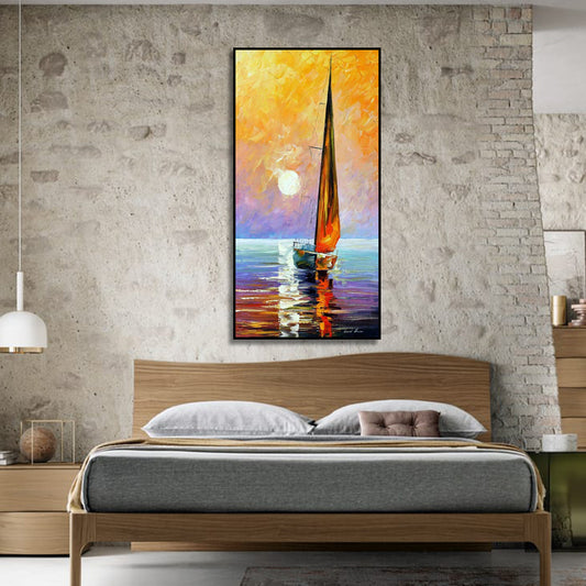 Vibrant Sailboat Sunset Seascape Impression Wall Painting