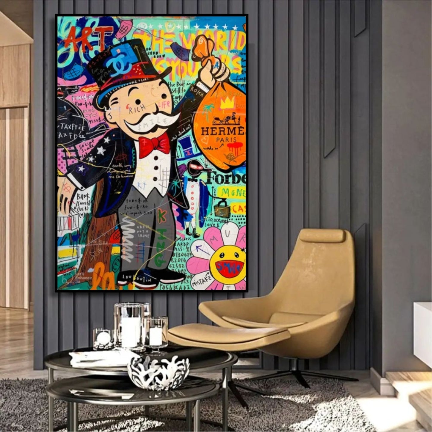 Abstract Banksy Alec Monopoly Multicolour Pop Art Painting