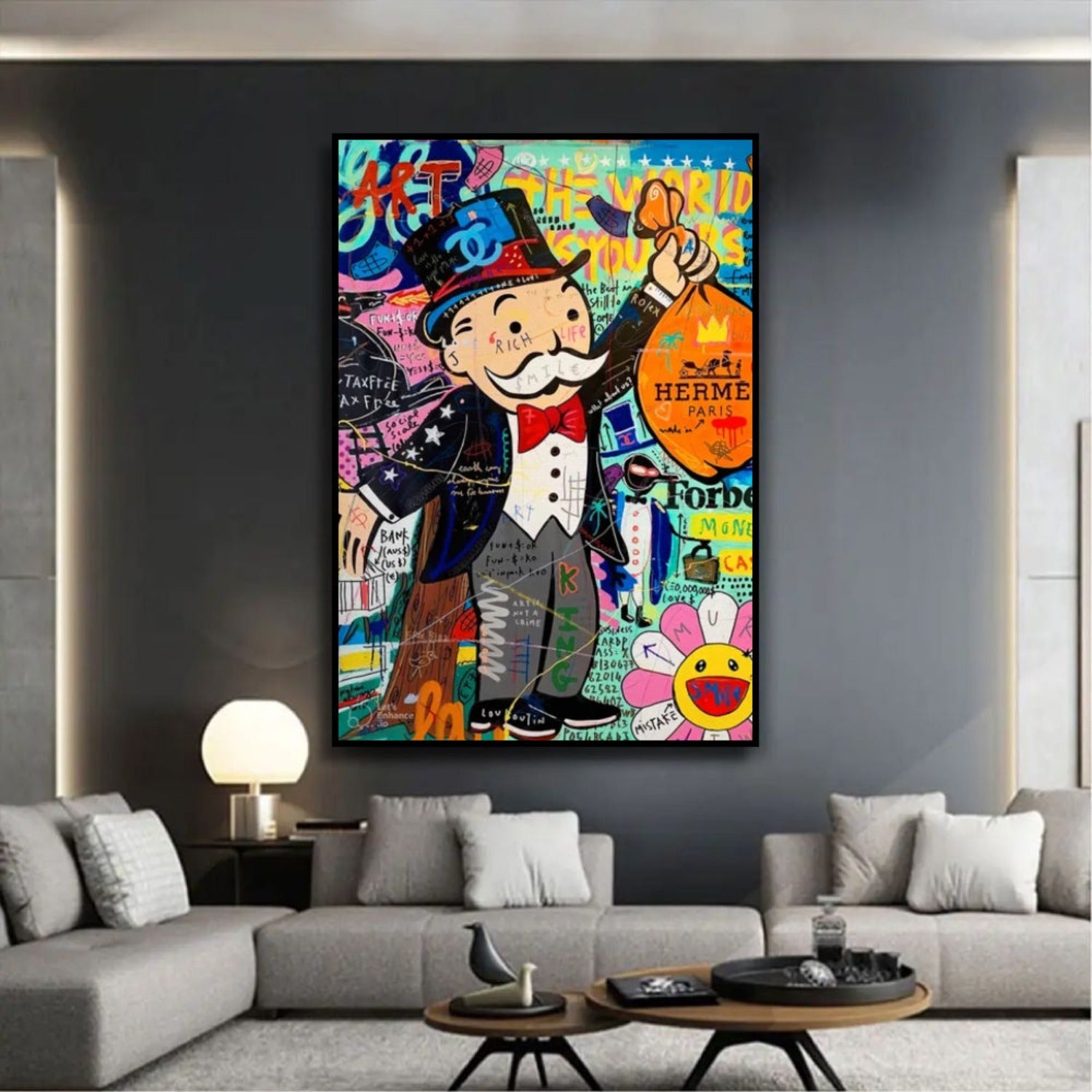 Abstract Banksy Alec Monopoly Multicolour Pop Art Painting