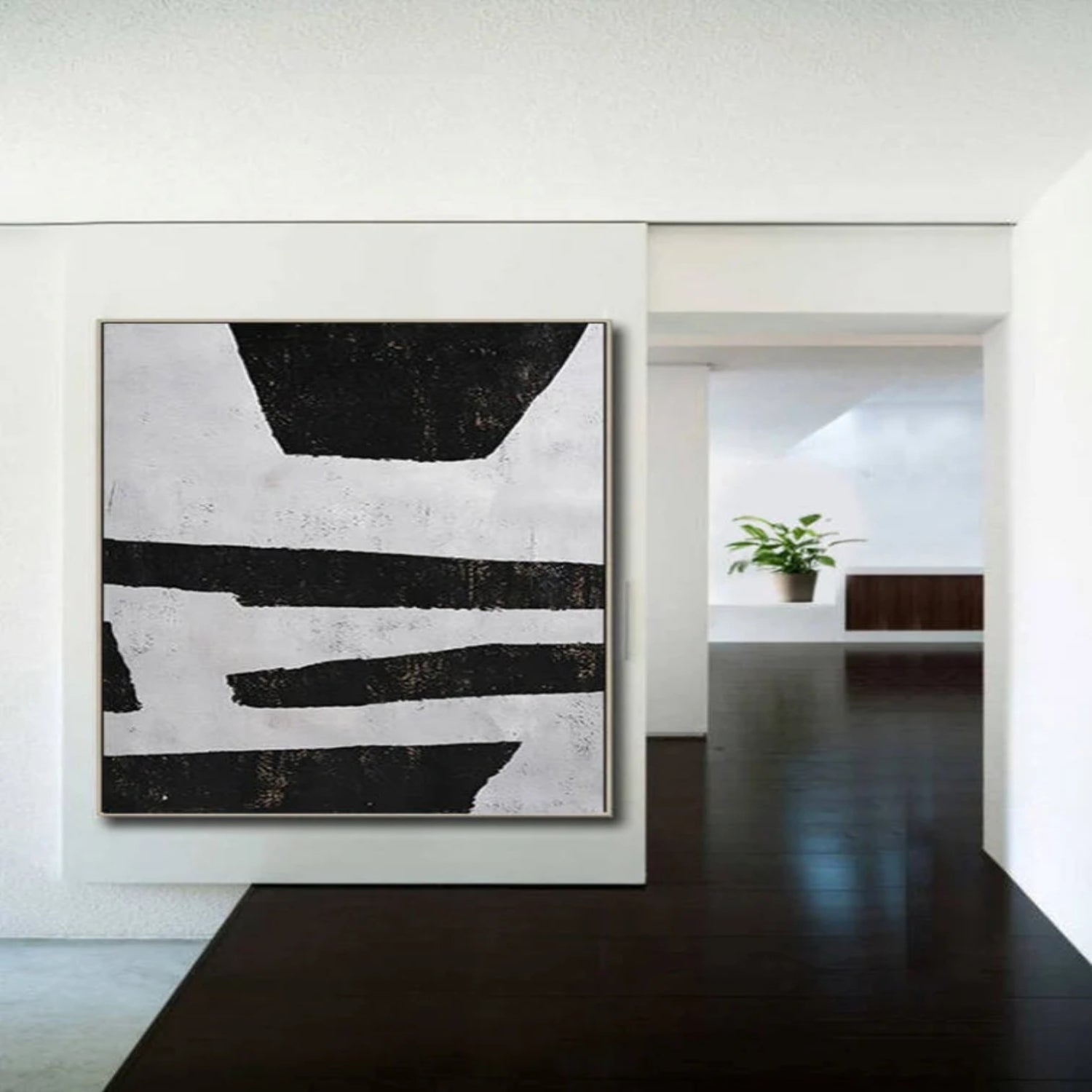 Abstract Black White Texture Minimalist Painting