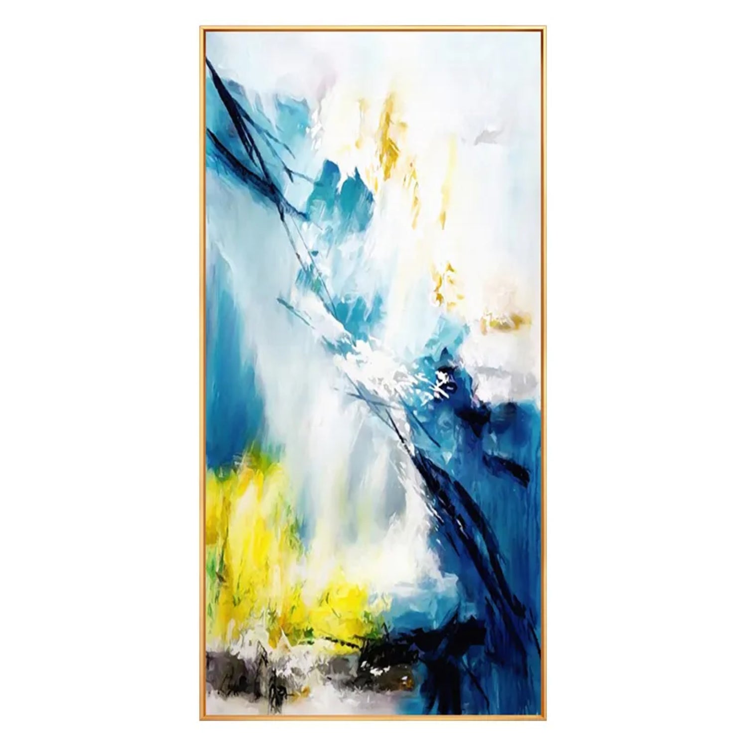 Abstract Blue Yellow Tie Dye Textured Oil Painting