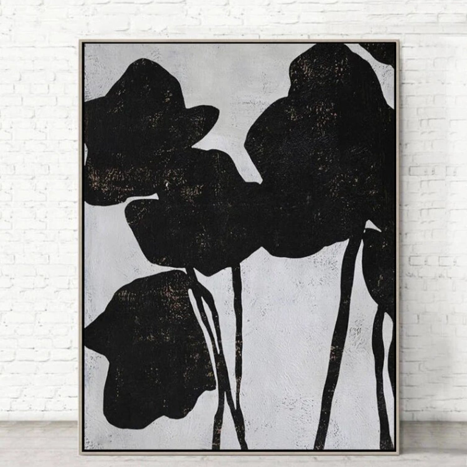 Abstract Contemporary Blooming Black Flower Painting