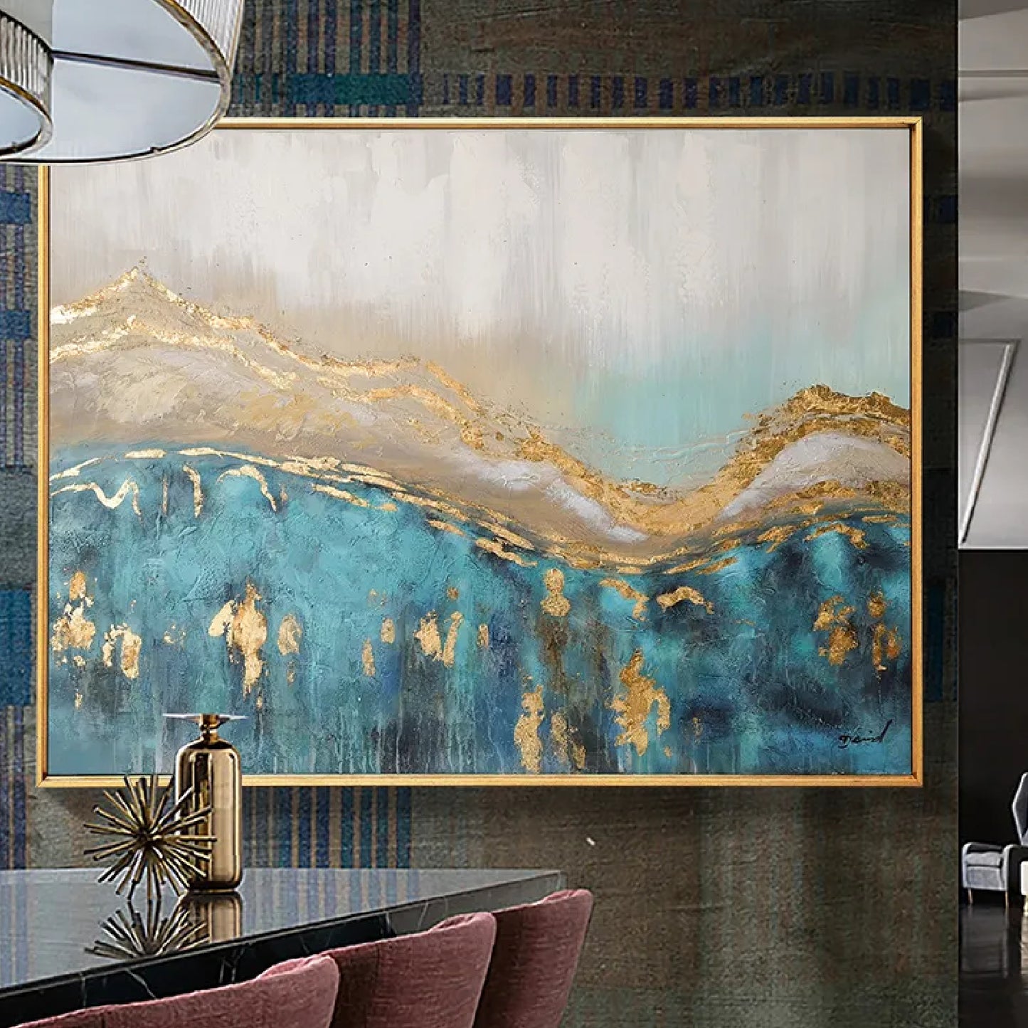 Abstract Golden Mountain Landscape Wall Art Decor
