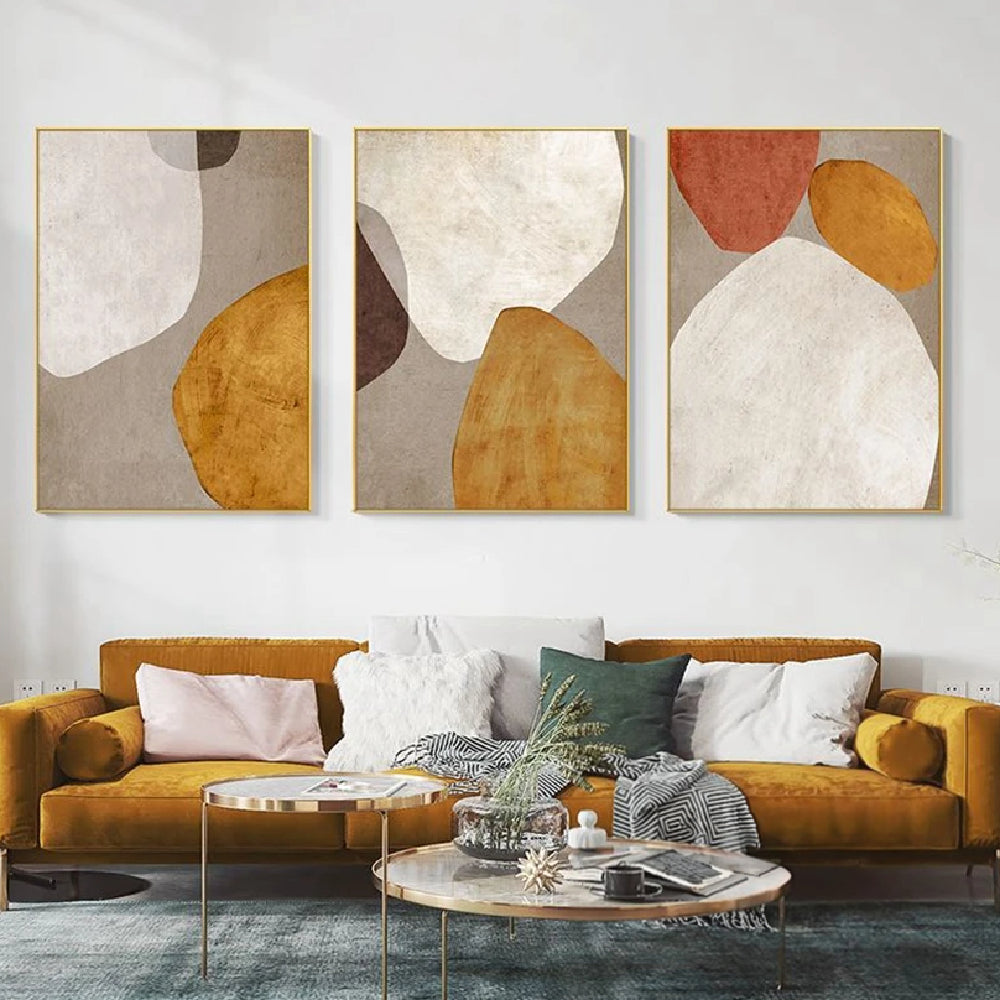 Abstract Lucky Stone Mural Set of 3 Living Room Wall Art