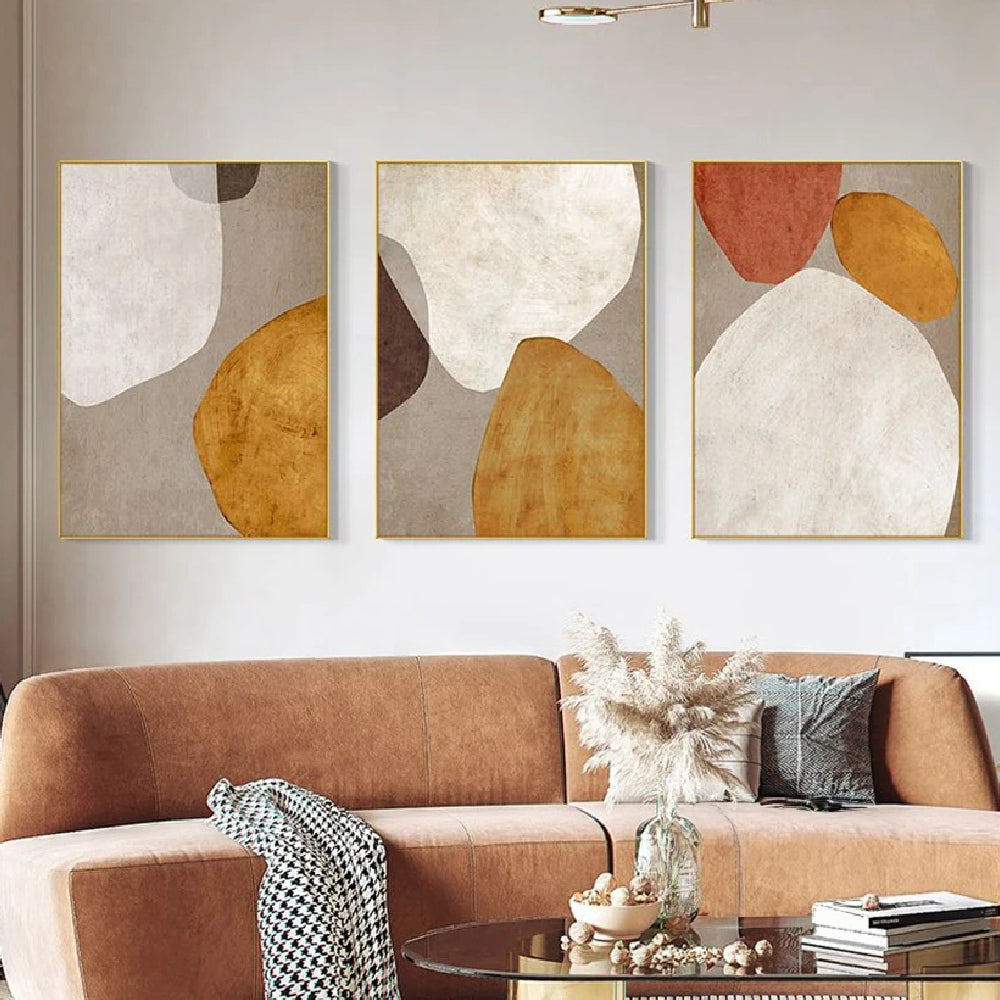 Abstract Lucky Stone Mural Set of 3 Living Room Wall Art