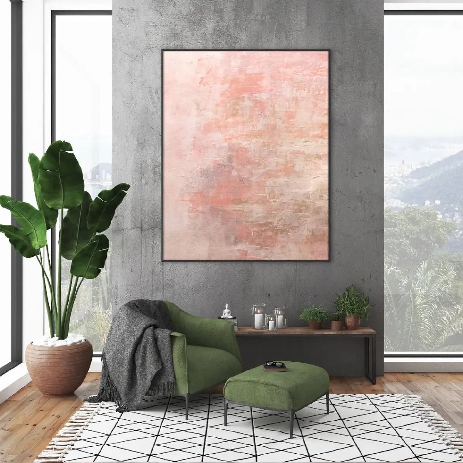 Abstract Pink Concrete Style Heavy Textured Art
