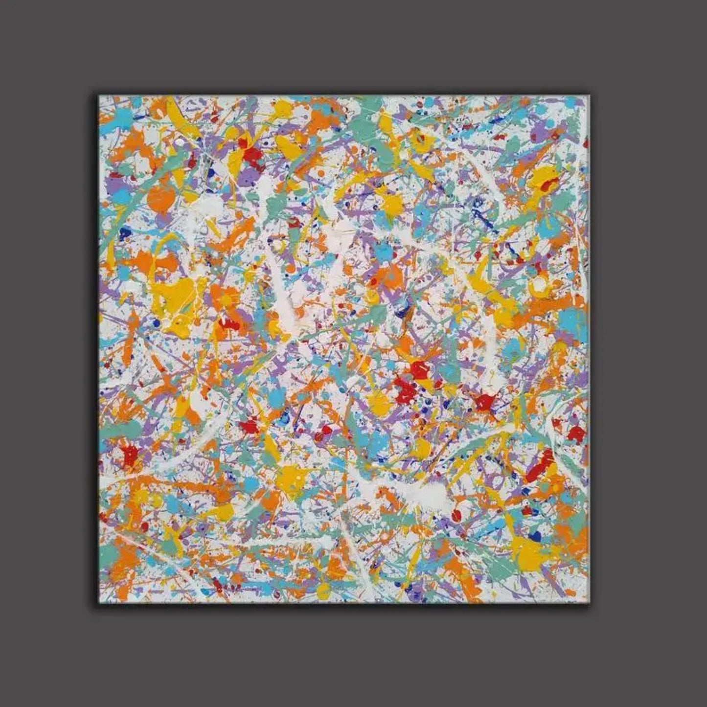Abstract Rainbow Splashes White Canvas Contemporary Art