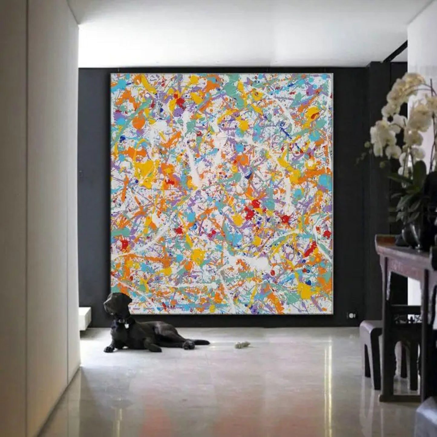 Abstract Rainbow Splashes White Canvas Contemporary Art
