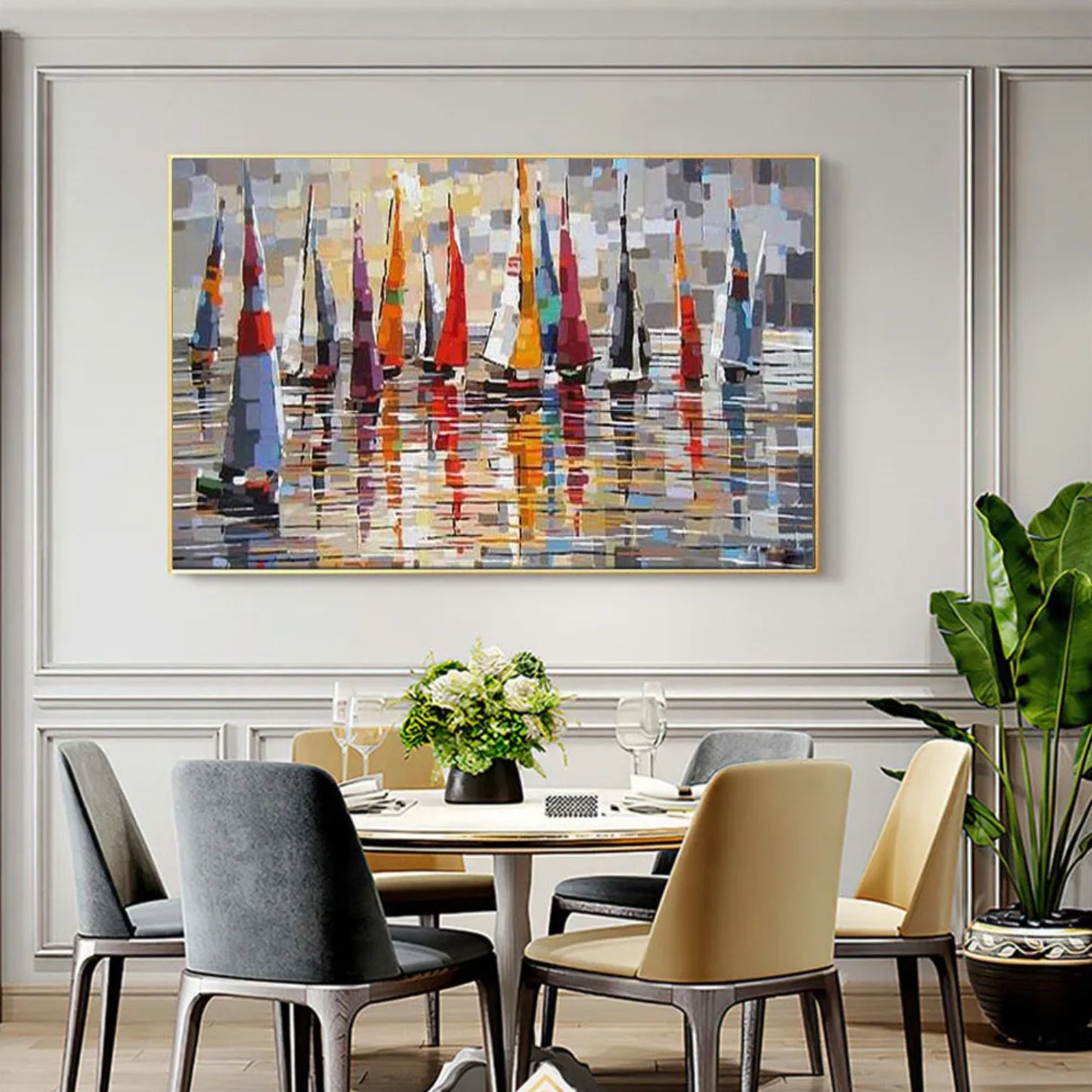 Abstract Sailing Boats Landscape Oil Painting