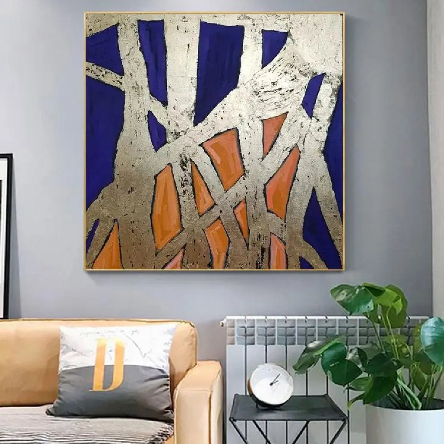 Abstract Silver Stripe Texture Modern Oil Painting