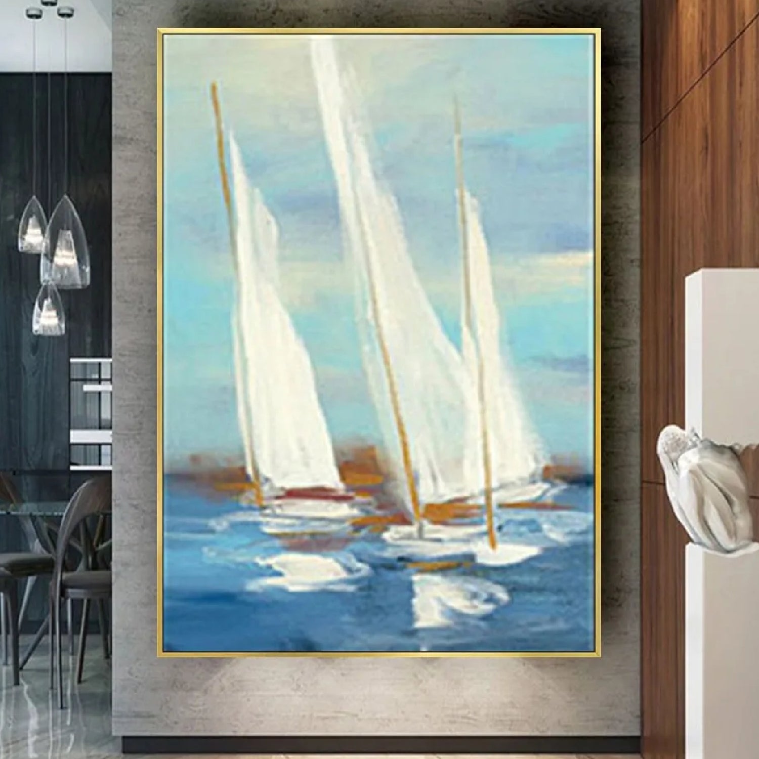 Acrylic Abstract Beach Boats Ocean Modern Painting