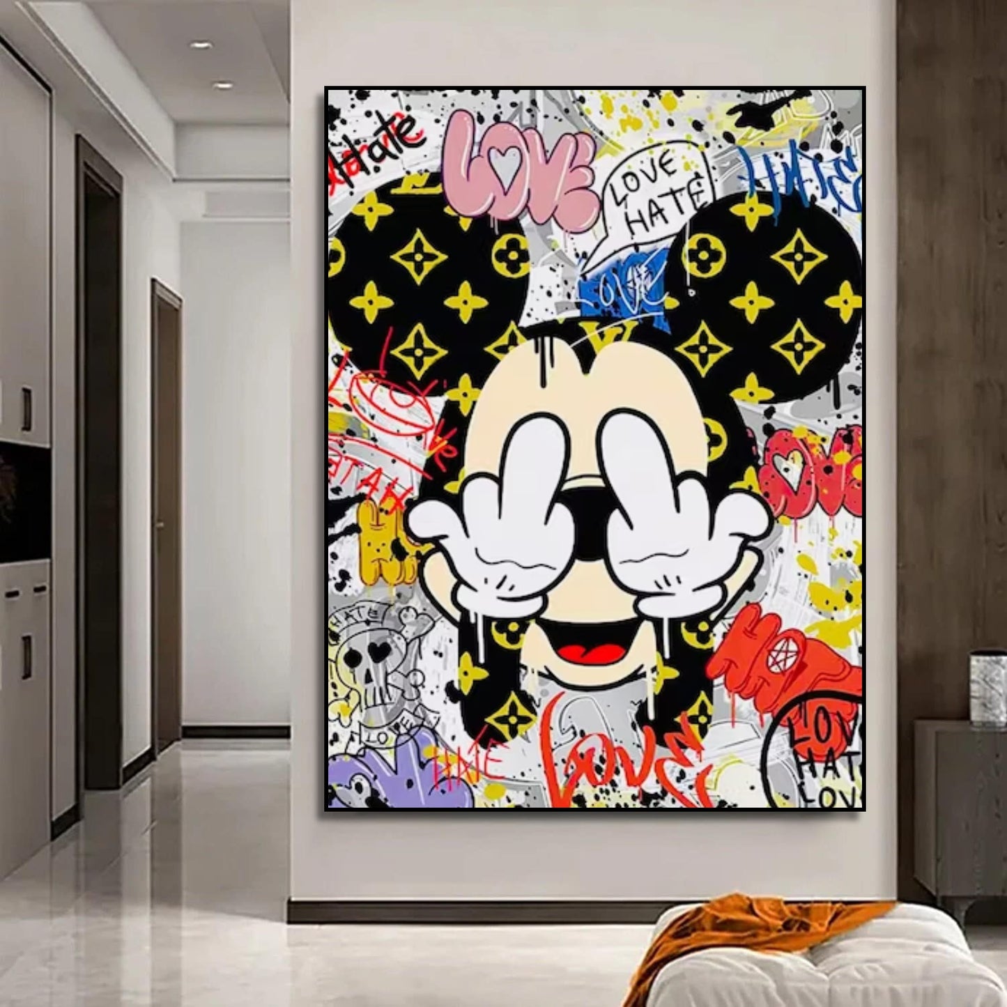 Acrylic Playful Mickey Mouse Graffiti Pop Art Painting