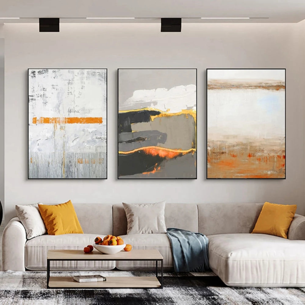 Aesthetic Orange Mural Set of 3 Home Decor Wall Painting