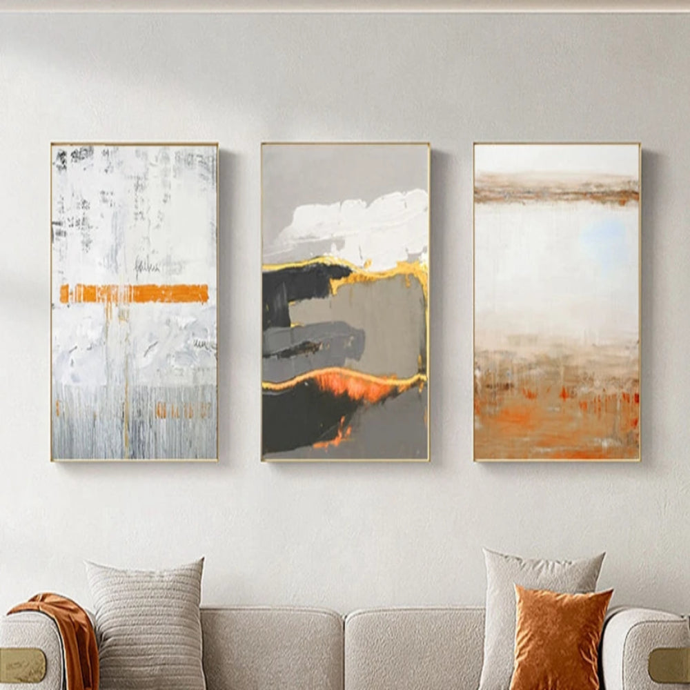 Aesthetic Orange Mural Set of 3 Home Decor Wall Painting