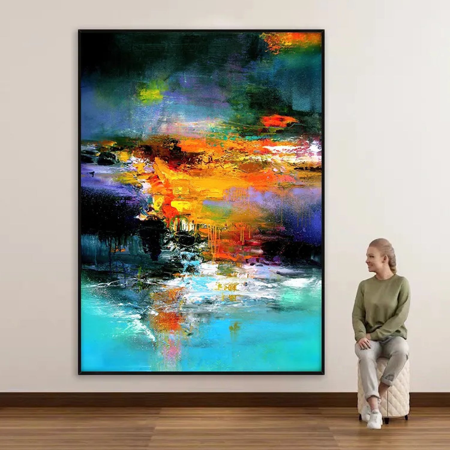 Attractive Forest Lake Abstract Canvas Painting