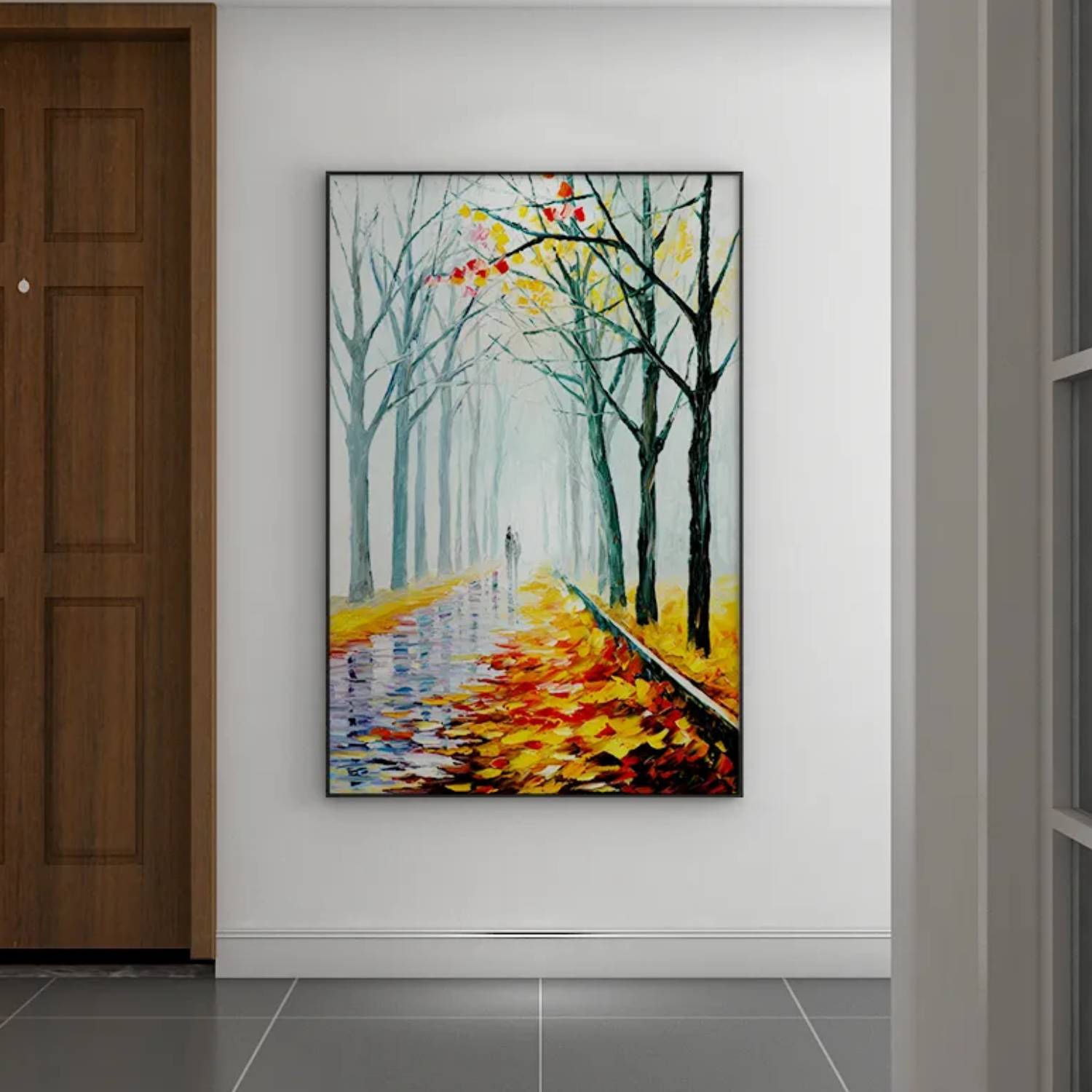 Autumn Forest Path Palette Knife Lovers Painting